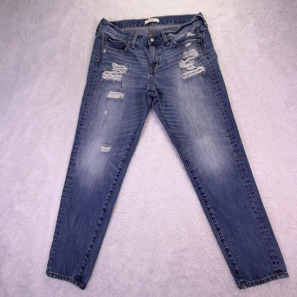 Abercrombie‎ & Fitch Ankle Jeans Women's 6 Distressed Med Wash Blue (30x26)